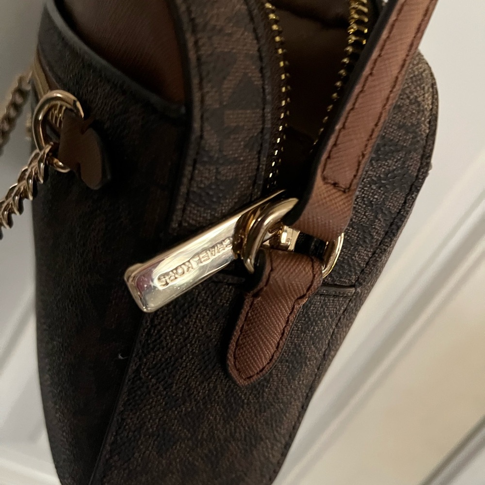 Michael Kors Dark Brown Logo Shoulder Bag with Gold Hardware